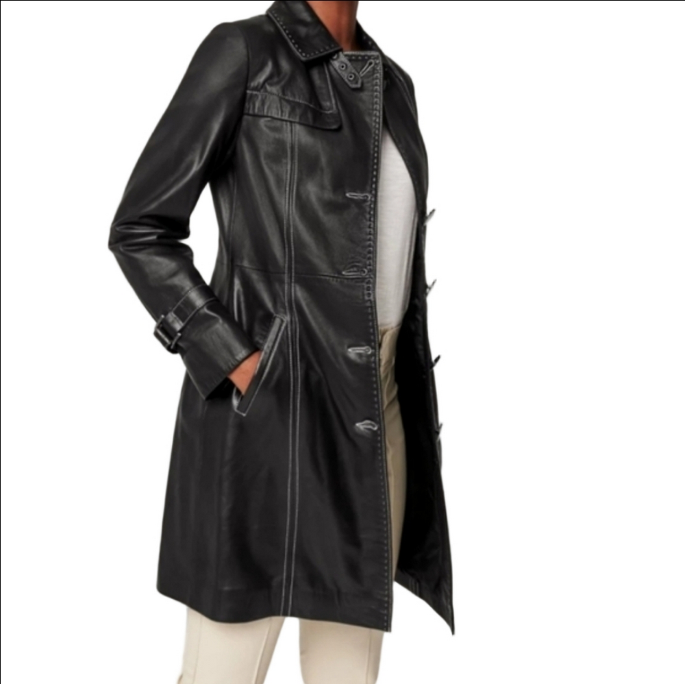 🆕 OVERLAND "MIA" BLACK ITALIAN LAMB LEATHER WOMEN'S TRENCH COAT - Picture 9 of 16